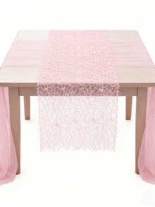 1 pieza/5 piezas Camino de mesa de malla hueca, poliéster, red asimétrica, boda, fiesta, decoración festiva, envoltorio de regalo - Rosa - Ver 5