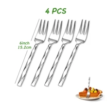 4/6/8 piezas Tenedores de postre con patrón de diamante elegante, tenedores de acero inoxidable grueso para fruta y ostras, pequeños tenedores brillantes para pastel/aperitivo/queso, adecuados para boda/Día de la Madre/fiesta, aptos para lavavajillas - Plateado - Ver 11