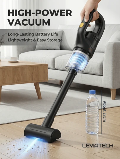 LEVIATECH 1pc Cordless Handheld Vacuum Cleaner, 6kPa Strong Suction Wireless Car Vacuum Cleaner, Rechargeable High-Power Vacuum Suitable For Car/Office/Home, An Ideal Gift For Valentine's Day