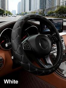 1pc PU Leather Embroidered Soft & Comfortable Anti-Slip Breathable Car Steering Wheel Cover, Fits Most Sedans, Vehicles, SUVs, Universal 15 Inch, Unisex Car Interior Accessory - Style a - View 14