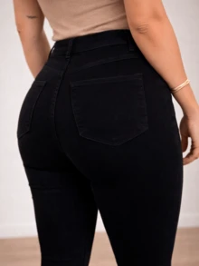 Premium Softened Skinny Jeans, High-Waisted Shaping, Butt-Lifting With Lycra - 黑色的 - 查看 2