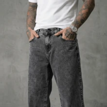 Calça Jeans Masculina Wide Leg Grafite | Modelagem Solta Tipo Balão | Sem Elastano | Streetwear Premium - Calça jeans Grafite Claro - Visão 5