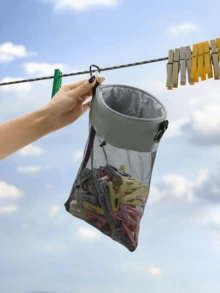 1 túi lưới đựng đồ có dây rút, kèm kẹp phơi quần áo, dung tích lớn, có thể sắp xếp gọn gàng, kèm theo kẹp quần áo bằng gỗ (màu ngẫu nhiên) - Nhiều màu - Xem 5