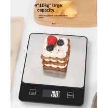 1pc Digital Kitchen Scale, 10kg/22lb - Stainless Steel Easy To Clean Material, Suitable For Baking And Cooking, Measures In G/Oz With 1g Precision, LCD Display, Tare Function, Non-Rechargeable, Requires 2*AAA Batteries (Not Included) - Black - View 3