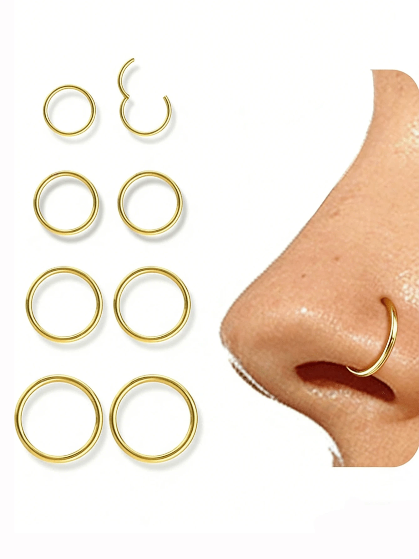 4件套简约多功能鼻环。不锈钢饰品，适用于鼻环、鼻中隔环、耳环、耳垂、耳廓、唇环，男女通用。 - 彩色 - 查看 1