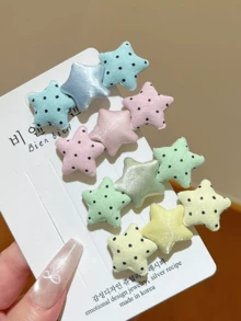 4 Pieces Sweet Polka Dot Five-Pointed Star Alligator Clips, Side Bangs Hair Pins For Women,Summer,Holiday,Travel - Multicolor - View 3