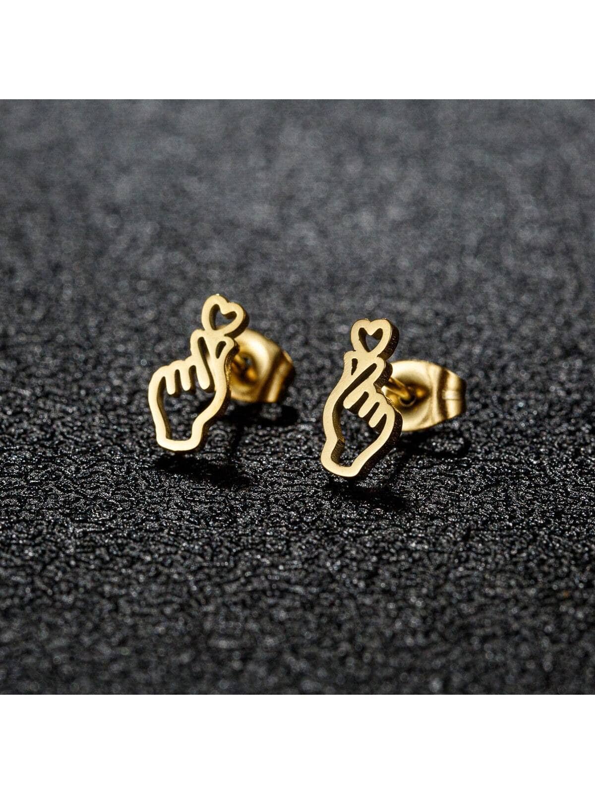 1对时尚简约的心形耳环，女士节日礼物 - GED137 - 查看 1