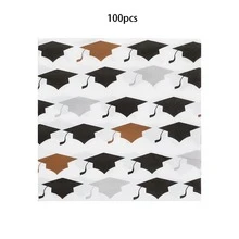 20/40/100 chiếc Khăn giấy chúc mừng tốt nghiệp 2026, 2 lớp, 6.5 inch, màu đen & vàng, in hình mũ tốt nghiệp, khăn giấy dùng một lần cho tiệc tốt nghiệp. - Nhiều màu - Xem 9