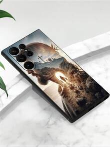 1pc Jesus Cross Spiritual Path Anti-Drop Anti-Slip Black Phone Case Compatible With Galaxy A04e/A05s/A13/A14/A15/A34/A35/A50/A52/A53/A54/S21/S22/S23/S24/S25/S25Ultra,International Version, Not The Domestic Version - Black - View 4