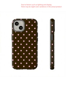 1pc Cute Pink Polka Dot  15/14/13 Case, Stylish Brown Polka Dot Phone Cover For  15/14/13 Pro Max/Plus, Durable Shockproof Full Body Protective Slim Fit Design For Women Girls35460,Suitable For IPhone 17 Air - White 1 - View 2