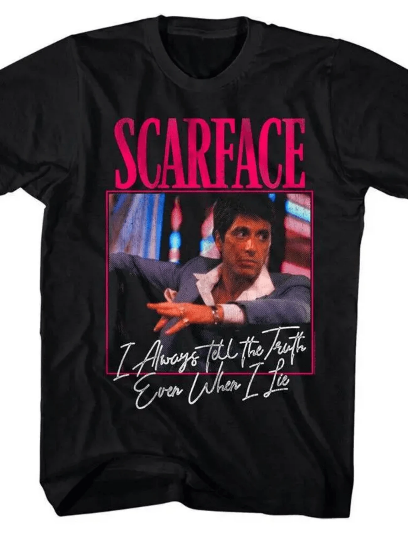 Scarface Tell The Truth Men's T-Shirt Even When I Lie Tony Montana Quote, Rock Fan Gift, Gift For Him, Gift For Her Menswear Top - 黑色 - 查看 1