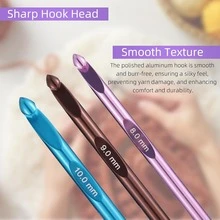 Tunisian Crochet Hooks Set With Cable, 6-Inch Aluminum Interchangeable Crochet Hooks 3mm-10mm, Long Crochet Hooks, Lightweight, Anti-Twist Swivel Cables, Ergonomic, Multicolor 26 PCS - Multicolor - View 9