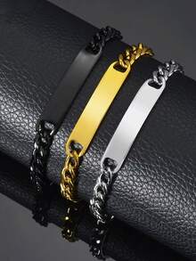 Braccialetto curvo in acciaio inossidabile stile cubano, regalo di stile hip-hop di strada, accessorio di moda popolare, adatto per Natale, Ognissanti, San Valentino, regali per amici e familiari, supporta testo personalizzato, regalo di compleanno ideale per anziani, genitori, regalo per il Ringraziamento/Festa del Papà - Multicolore - Visualizzare 6