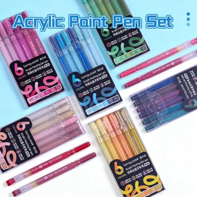 6支装凝胶笔套装 - 中号笔尖（0.6毫米），圆珠笔/毡笔，适合鲜艳的书写和素描，书写流畅，适用于绘画、高亮、学生笔记、手工制作、办公等。