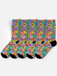 Cool 360° Printed Men's Socks, Fun Monster, Colorful Dopamine Pattern, Rock Hip-Hop Street Style, HD Elastic Couple Socks, Daily Holiday Party Gift Outfit - Multicolor - View 4