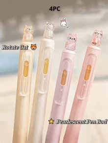 一盒4支装创意猫咪造型0.5mm速干中性笔，速干黑色墨水，轻巧塑料笔身，办公用品黑色中性笔，可爱猫咪珠光闪粉按压式中性笔，书写流畅，适用于办公、日记、猫咪爱好者礼物、新奇文具、创意设计、耐用材质，办公人员专属 - A - 查看 14