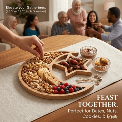 3.5cm/9.25in Wooden Star & Moon Tray - Rustic Centerpiece For Weddings, Birthday Parties & Festive Celebrations, Fruit & Dessert Serving Platter, Handcrafted Wood Decor For Home & Tabletop Display