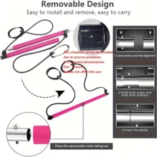 1 Conjunto Barra de Pilates com Faixas de Resistência, Design Antiderrapante em Aço Inoxidável, Dobrável e Portátil, Adequado para Agachamentos, Treinamento de Núcleo, Recuperação Pós-Parto, Equipamento de Modelagem Ioga Doméstica Unissex - Preto - Visão 4