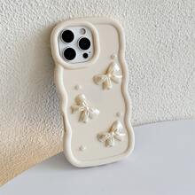 Bow-Knot Bow Tie Phone Case, Minimalist Cute Design, Personalized Phone Protective Cover, Compatible With IPhone 17 Air 16 Pro Max 15 Pro 14 Plus 13 12 11 7 Plus 8 SE2 16e - White - View 5