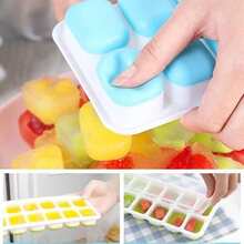 1個夏季廚房用品食物容器，附蓋矽膠冰塊盤，冰塊模具，冰桶，易脫模自製冰塊製造機矽膠模具，多功能方形冰塊製造機DIY冰塊製造機，必備廚房小工具 - 彩色 - 查看 1