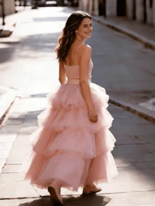 1件装女士多层薄纱裙，公主风蛋糕裙，春季款 - 淺粉色 - 查看 4