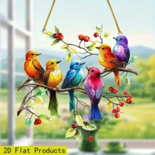 2D Flat Colorful Bird Suncatcher, 8 Inch (Approx. 20cm), Vibrant Acrylic Window Decor, Suitable For Decorating Living Room, Bedroom, Outdoor Garden Or Balcony, Easy To Hang - Perfect Gift For Friends And Family, Glass Effect/Pattern - Multicolor - View 4
