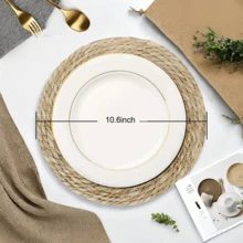 EZIFY 10-Piece Round Natural Woven Tableware Set, 10.6-Inch Round Rattan Placemats, Natural Hand-Woven Daffodil Pattern Placemats, Rustic Style Woven Tablecloth, Rustic Coarse-Woven Rattan Mat, Suitable For Restaurants, Homes, And Weddings. - 10-piece Pack - View 9