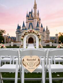 1pc Charming Wooden Wedding Memorial Plaque, Suitable For Wedding Chair Back Wall Decor, Wedding Ceremony Souvenir, Decorated With Durable Hemp Rope, Printed With "Reserved In Heaven" Text For Wedding Decoration - 1PC - View 5