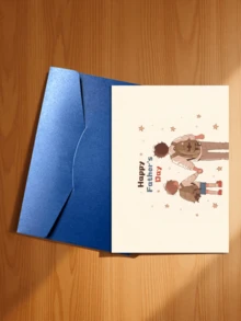 Chúc mừng Ngày của Cha! Thiệp chúc mừng theo phong cách hoạt hình tông màu ấm áp, hình ảnh người cha và con trai nắm tay nhau đi dạo, thể hiện lòng biết ơn và sự trân trọng dành cho những người cha, cha dượng và những người đàn ông đóng vai trò người cha (Bao gồm 1 thiệp và 1 phong bì, kích thước 4.3" x 6.3"). - Kiểu 1 - Xem 24