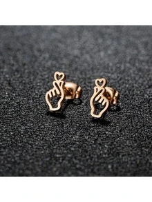 1对时尚简约的心形耳环，女士节日礼物 - GED137 - 查看 5