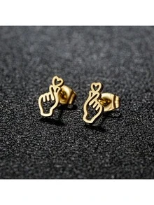 1对时尚简约的心形耳环，女士节日礼物 - GED137 - 查看 6