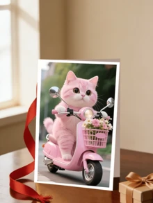 1pc Of Birthday Greeting Card, Featuring A Cute Pink Kitten Wishing You Happiness And Joy,Including An Envelope - Sets - View 4