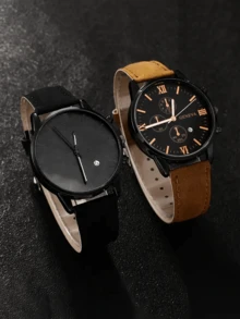 4/2pcs Luxury High-End Boys Quartz Watch, Alloy Strap And Leather Strap, Perfect Gift For School, Graduation Ceremony Or Any Occasion, Ideal Gift For Brothers, Suitable For Various Occasions - Multicolor - View 6