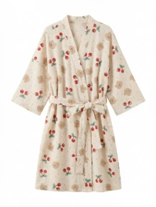 Áo choàng in hình gấu anh đào dễ thương, áo kimono kiểu Nhật bằng vải cotton mỏng. - Quả cherry - Xem 13