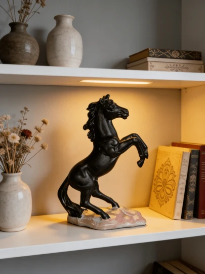 1件黑色树脂倒置马雕像 - 现代家居装饰、办公桌摆件、客厅书架装饰品，送给爱马人士的理想礼物