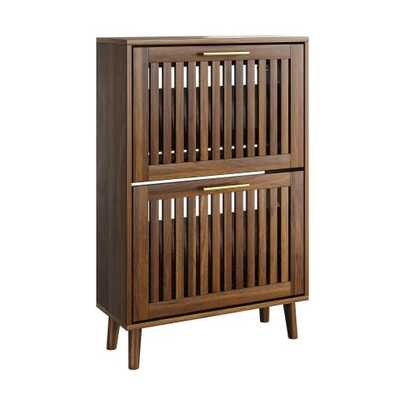 60cm Wide Shoe Cabinet, Made Of Walnut Wood, Freestanding, Medieval-Modern Style, With Two Drop-Down Drawers, Ideal For Hallways And Entrances. 1 Unit.