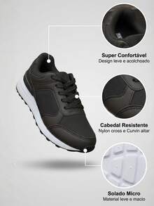 Tênis Feminino Casual Basico Dia a Dia Confortável Caminhada Academia Trabalho Macio - Preto - Visão 5