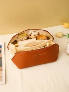 1件極簡旅行化妝包盥洗包，化妝品收納袋，便攜戶外旅行盥洗包，時尚手提包適用日常旅行，旅行用品收納袋，適合化妝工具，PU皮革，旅行配件男士盥洗包化妝刷收納學校用品旅行必需品化妝包化妝收納袋假期冬季必備 - 棕色 - 查看 7