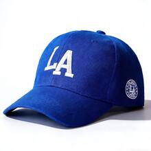 Black Streetwear Cap With A Flat Brim Featuring An LA Print, Suitable For Both Men And Women. This Hip Hop Hat Has An Adjustable Strap, Perfect For Outdoor Activities And Casual Occasions, Especially For Events Themed Around LA - 藍色 - 查看 3