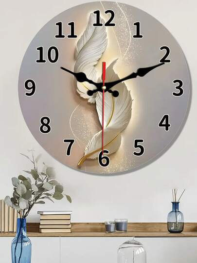 Đồng hồ treo tường hình tròn chủ đề thiên nhiên, thiết kế hình lông vũ trừu tượng, kích thước 10-12 inch, thích hợp trang trí phòng khách, phòng ngủ, nhà bếp, văn phòng - Chạy bằng pin (không bao gồm pin) - Món quà tuyệt vời cho Giáng sinh, Năm mới, Ngày Valentine, Sinh nhật.