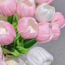 5/10pcs Simulation PU Dutch Tulip Bouquet Realistic Artificial Home Kitchen Living Room Dining Table Wedding Center Decoration (White, Pink, Blue, Yellow, Orange) - White Pink - View 7