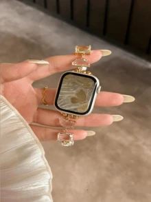 1pc Women's Gemstone Rhinestone Metal Bracelet Band Compatible With 38/40/41/42/44/45/49mm Strap For Ultra/SE/8/7/6/5/4/3/2/1 - Transparent Gold Chain - View 7