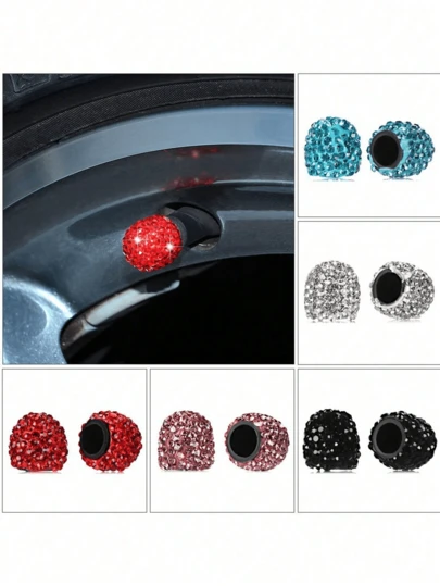 Bộ 4 nắp van lốp xe hình cầu pha lê sáng tạo mới, làm thủ công từ đất sét polymer cao cấp, trang trí đính đá lấp lánh, nắp van lốp đa năng cho ô tô, SUV, xe tải, xe máy, xe đạp, phụ kiện xe hơi thời trang dễ thương, quà tặng cho nữ/bé gái.
