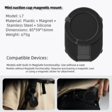 Giá đỡ điện thoại từ tính 3 trong 1 với đế hút và móc khóa, giá đỡ điện thoại có thể gập lại và xoay được. - màu đen - Xem 3