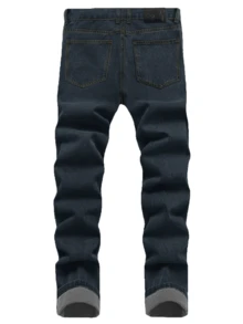 4 Pcs Men's Slim Fit Solid Color Jeans Multi-Pack | Classic Versatile All-Season Denim Trousers Bundle For Casual Wear - Blue + Black + Royal Blue + Dark Blue - View 10