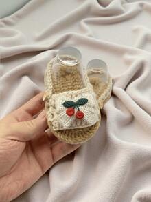 1双女婴钩针编织樱桃刺绣凉鞋，白色和米色，夏季婴儿鞋 - 米色 - 查看 2