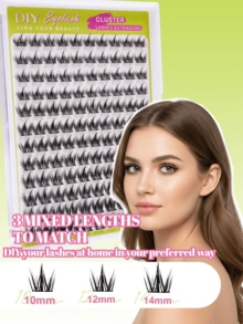 ELAE Beginner Friendly Manga Lash Clusters, Soft Black Band Wispy Cluster Eyelashes, D Curl Lightweight DIY Lash Extensions, 10-14mm Mixed Length, Built-In Eyeliner Effect Faux Mink Cosmetics - Classic Spiky D - 查看 3
