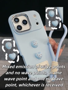 1pc High-Quality Minimalist Solid Blue Phone Case, Unique Cute Design With Blue Polka Dots, Circles, And Braided Lanyard, Suitable For Daily Use And Photography, Compatible With Apple Phones - Blue Polka Dot Ribbon - View 8