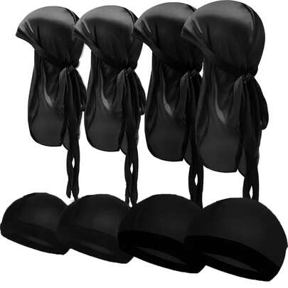 ZTZI 8 piezas Durag y Gorra de Onda, Pañuelo Extra Largo para Trenzas Locs, Gorro de Seda Multicolor para el Cuidado del Cabello Rizado, Durag de unicolor de Poliéster para Todas las Estaciones