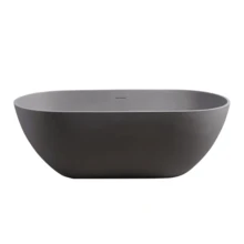 63" Luxury Solid Surface Bathtub, Stone Resin Freestanding Soaking Bathtub With Overflow And Pop-Up Drain For Contemporary Bathroom, Matte Grey GF-23S03-63MG - Grey - View 7